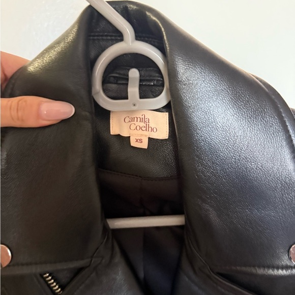Camila Coelho Black Leather Jacket with Silver Buttons - Picture 2 of 4